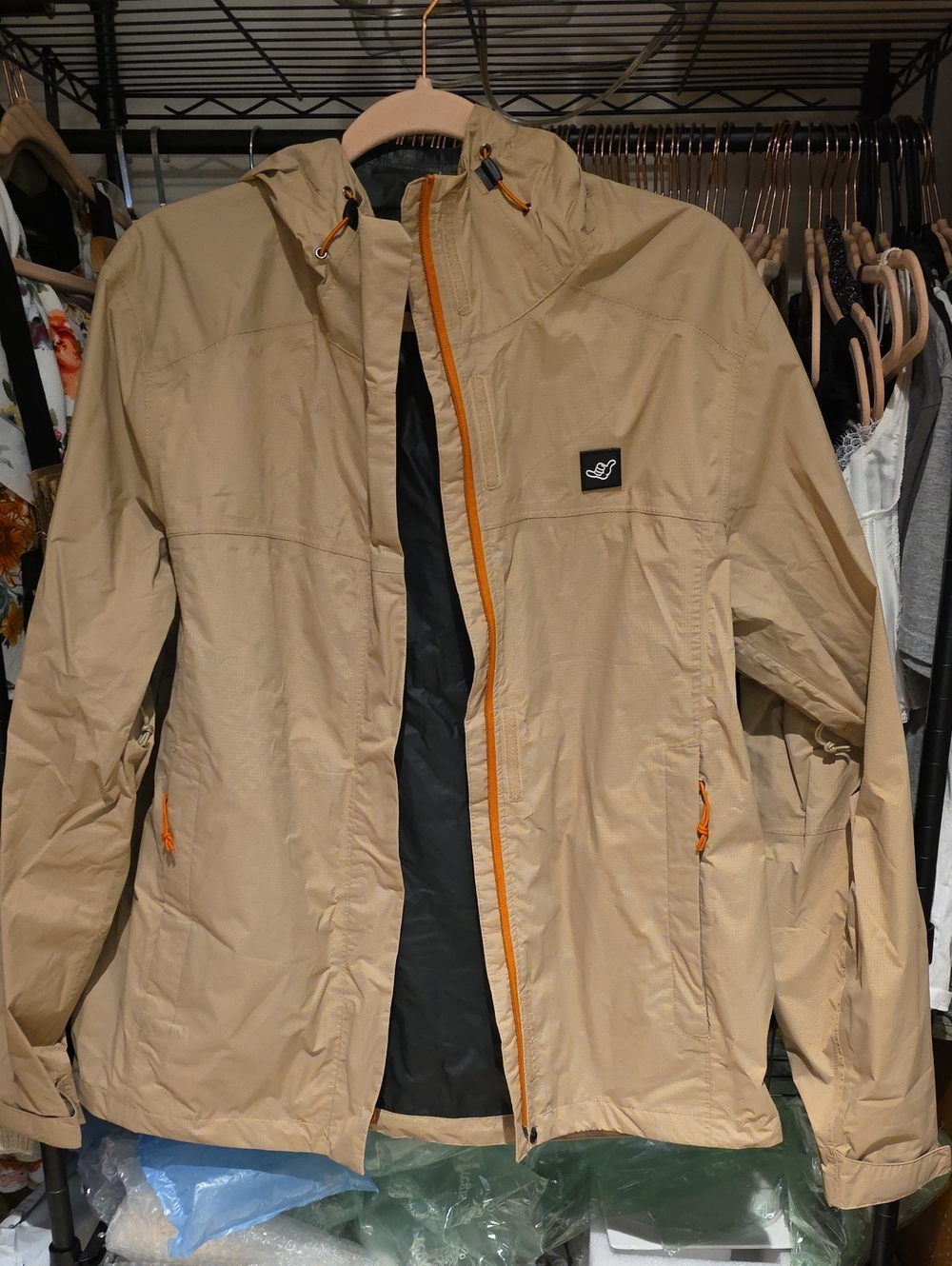 Dutch Bros Beige Windbreaker with Orange Trim